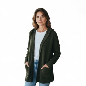 Rachel Zoe Wool Alpaca Blend Moss Green Open Cardigan w Hood and Pockets size M